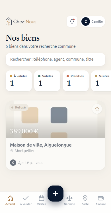 Historique des biens écartés dans NotreToit, avec le motif du refus